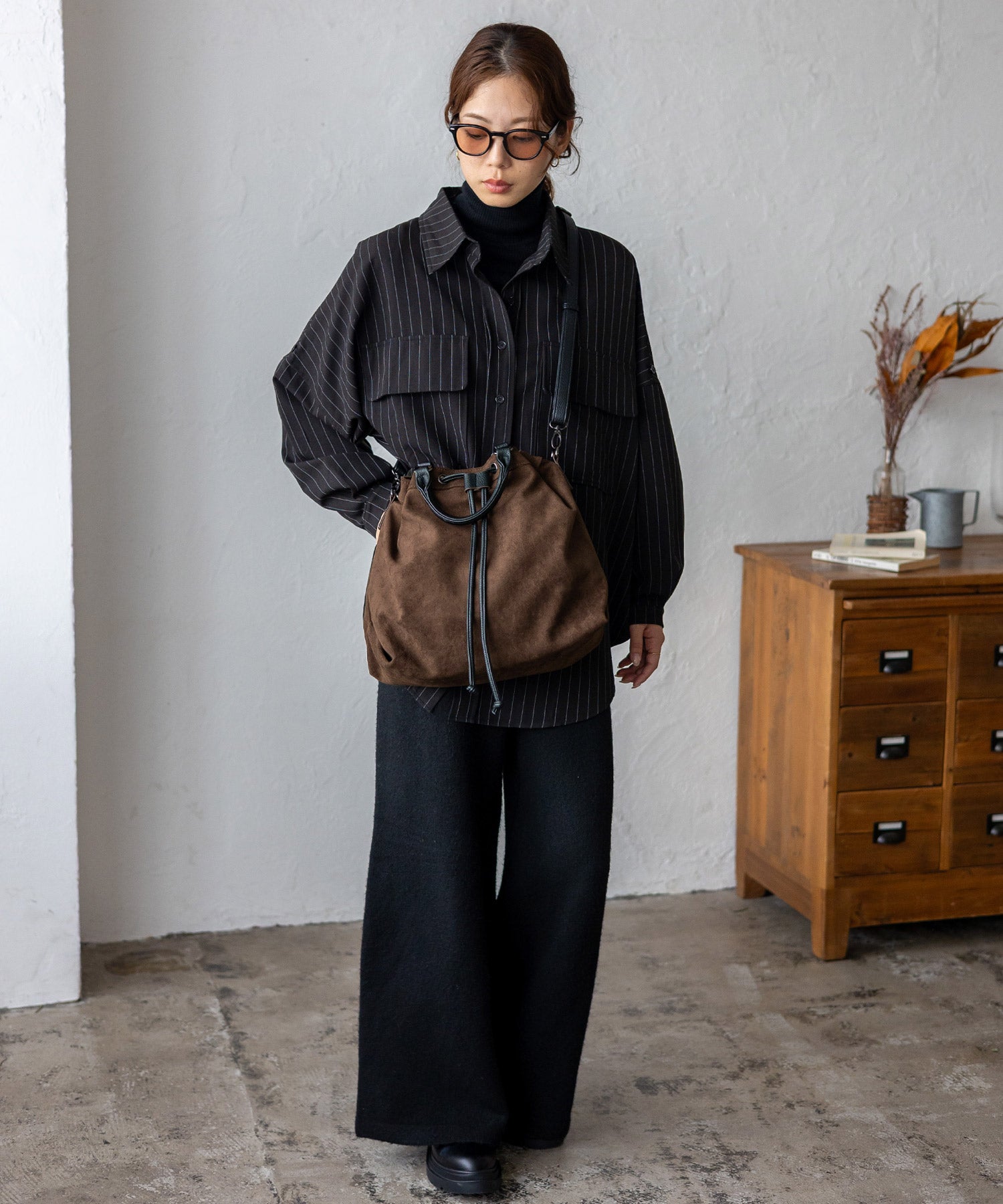ヴィータフェリーチェ VitaFelice 巾着2wayトートバッグ ショルダーバッグ (SBROWN) SBROWN