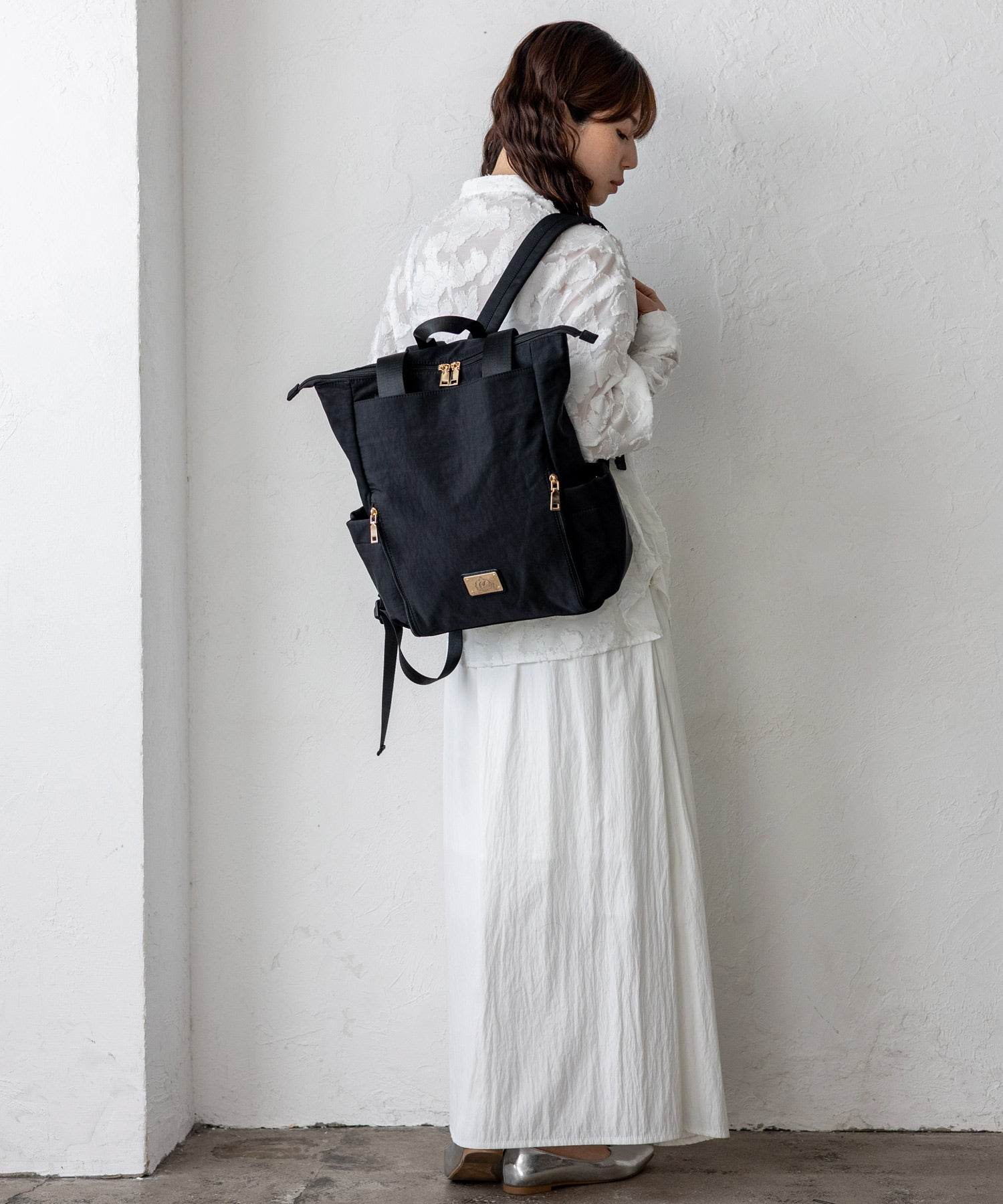 ヴィータフェリーチェ VitaFelice ゴールドプレートナイロン2wayリュック (BLACK) BLACK