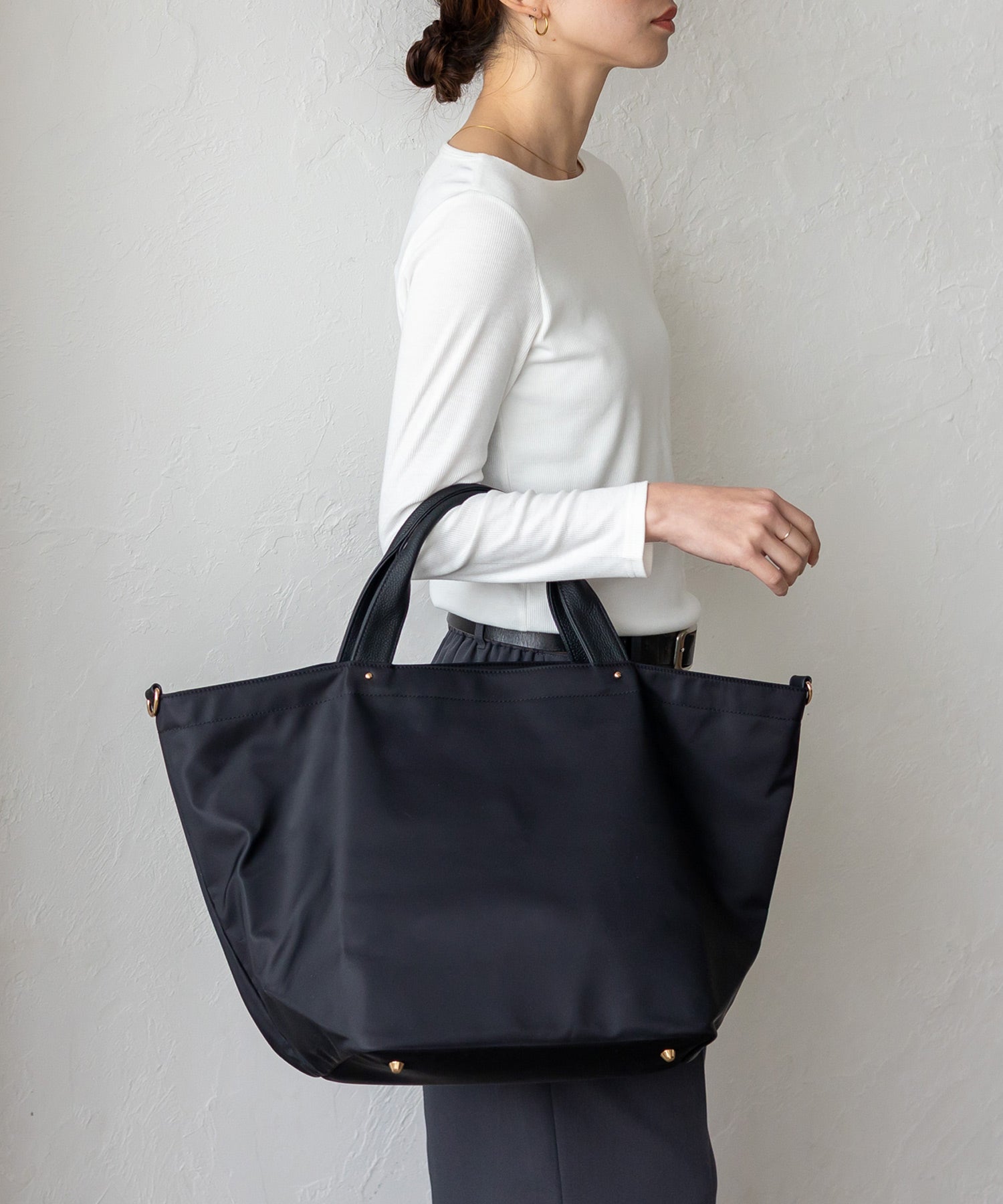 ヴィータフェリーチェ VitaFelice 本革×ナイロントートバッグ 本革ハンドル A4 斜めがけ 2way ショルダーバッグ 旅行バッグ 出張バッグ マザーバッグ (BLACK) BK