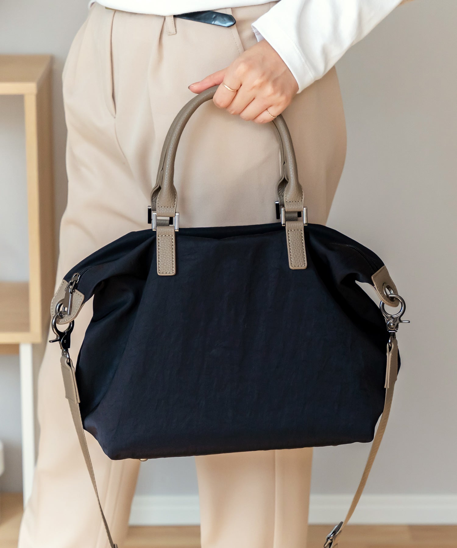 ヴィータフェリーチェ VitaFelice ナイロン2wayコンビトートバッグ,BLACK