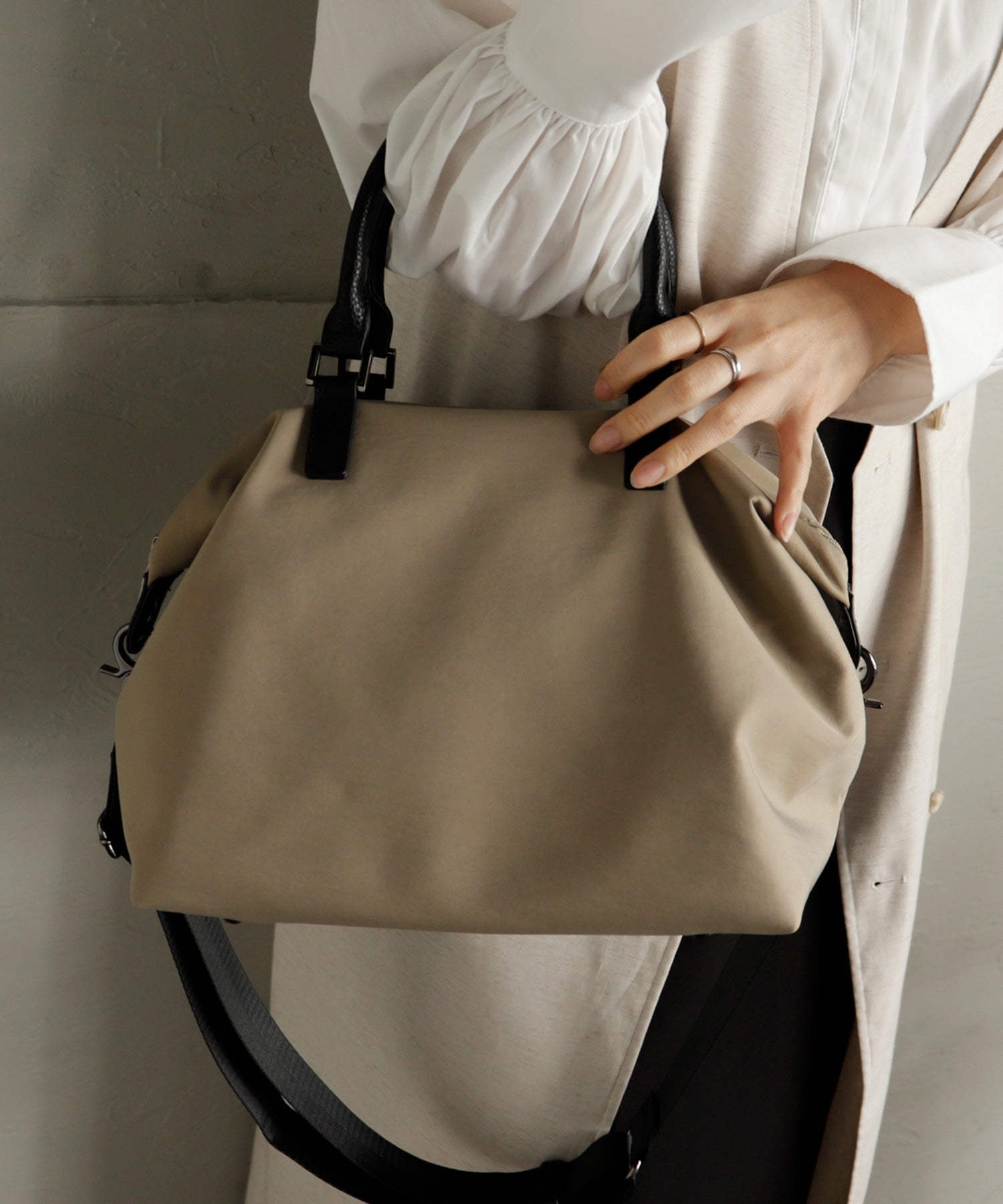 ヴィータフェリーチェ VitaFelice ナイロン2wayコンビトートバッグ,BEIGE