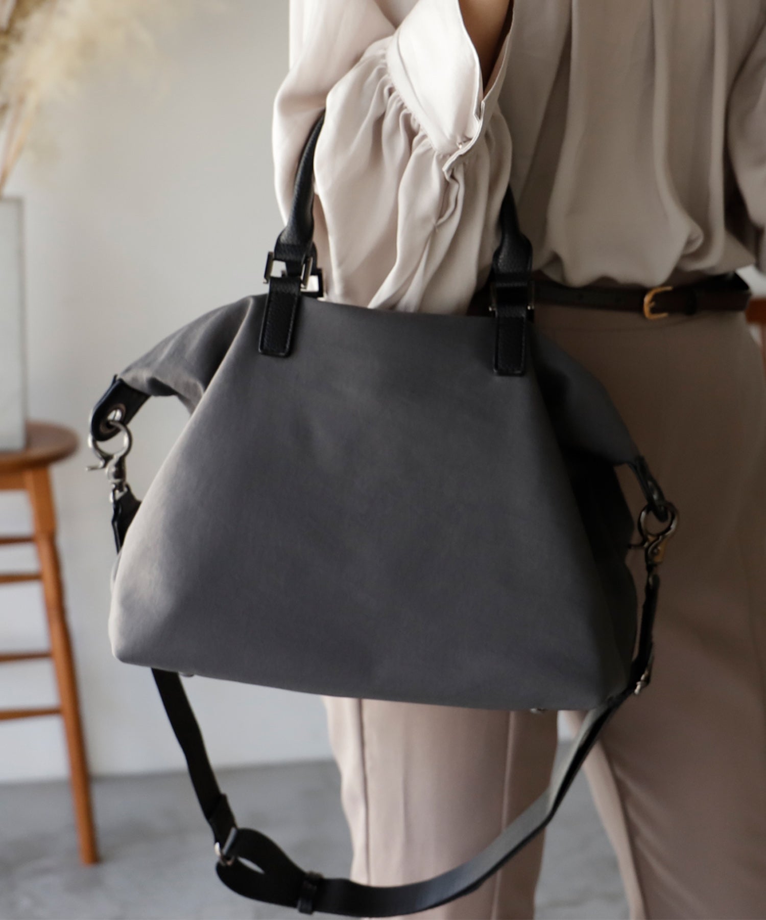 ヴィータフェリーチェ VitaFelice ナイロン2wayコンビトートバッグ,CHARCOAL