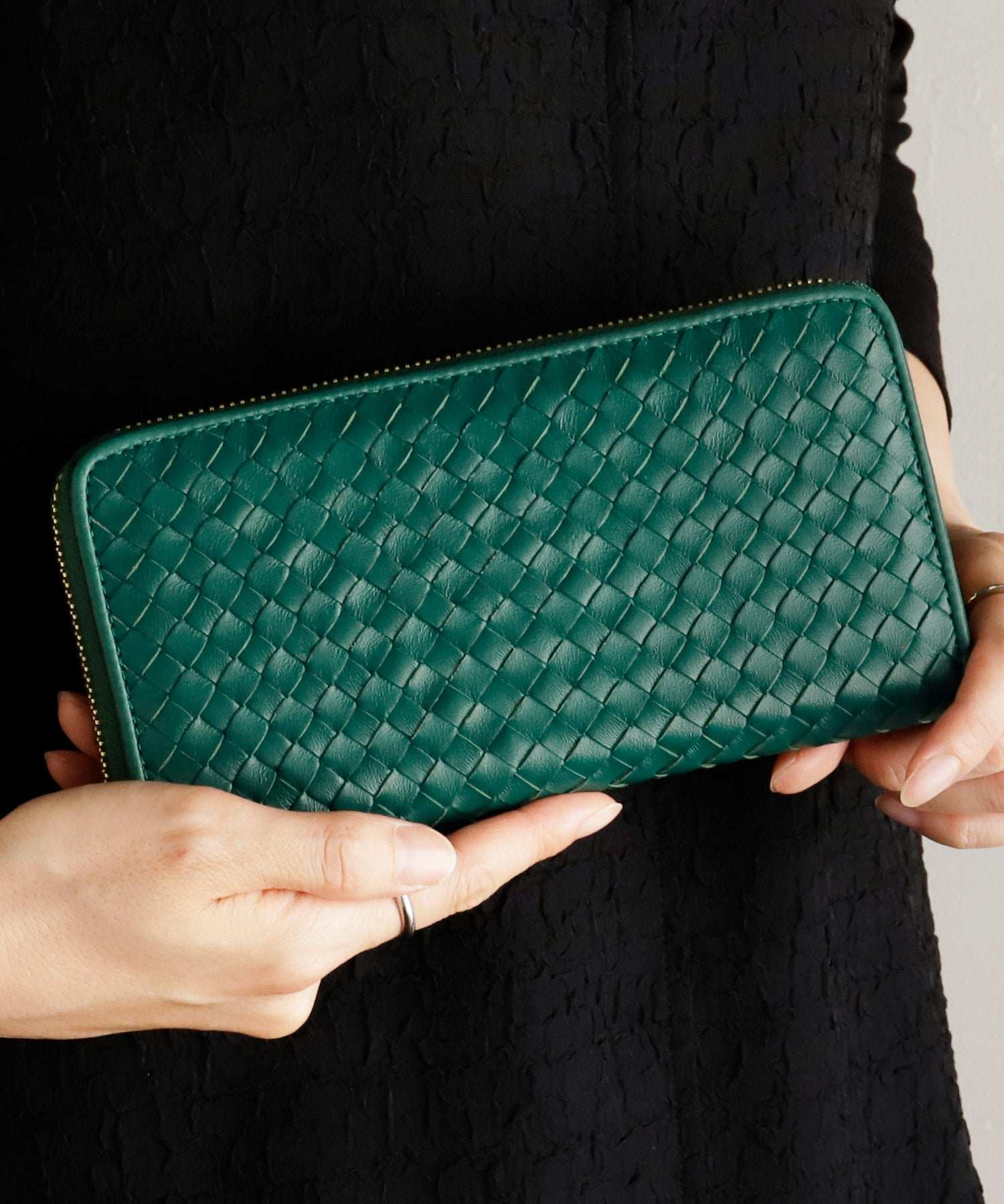 ヴィータフェリーチェ VitaFelice 羊革メッシュラウンドファスナー長財布,GREEN