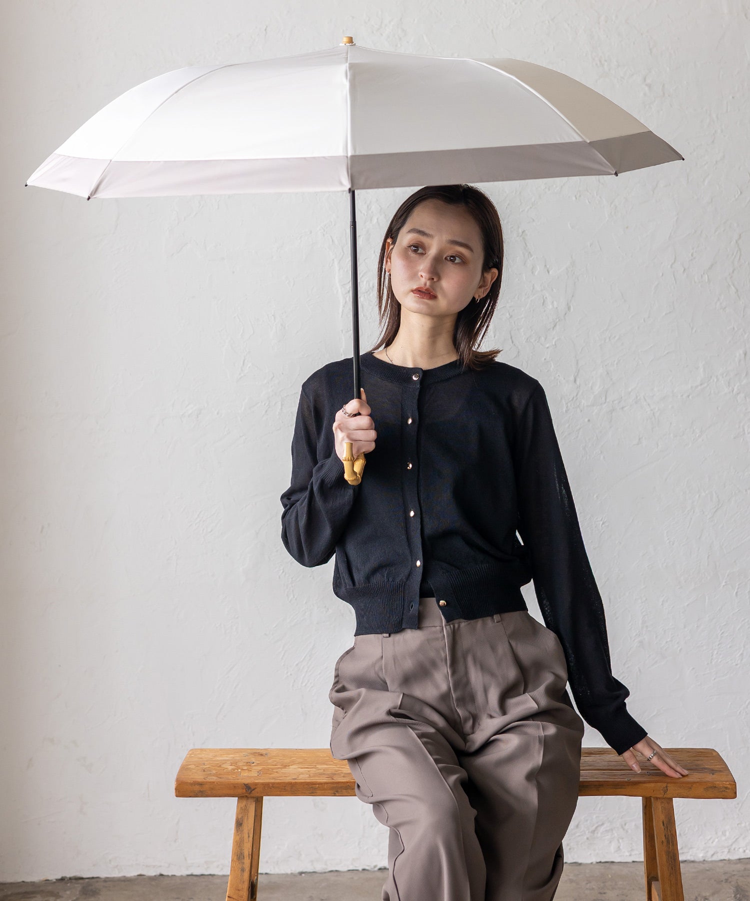 ヴィータフェリーチェ VitaFelice 2段折りショート傘 雨傘 日傘(晴雨兼用/親骨55cm) (CBOWGRAYBEIGE) CBOWGRAYBEIGE