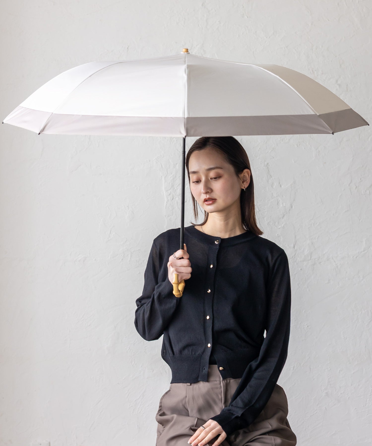 ヴィータフェリーチェ VitaFelice 2段折りショート傘 雨傘 日傘(晴雨兼用/親骨55cm) (CBOWGRAYBEIGE) CBOWGRAYBEIGE