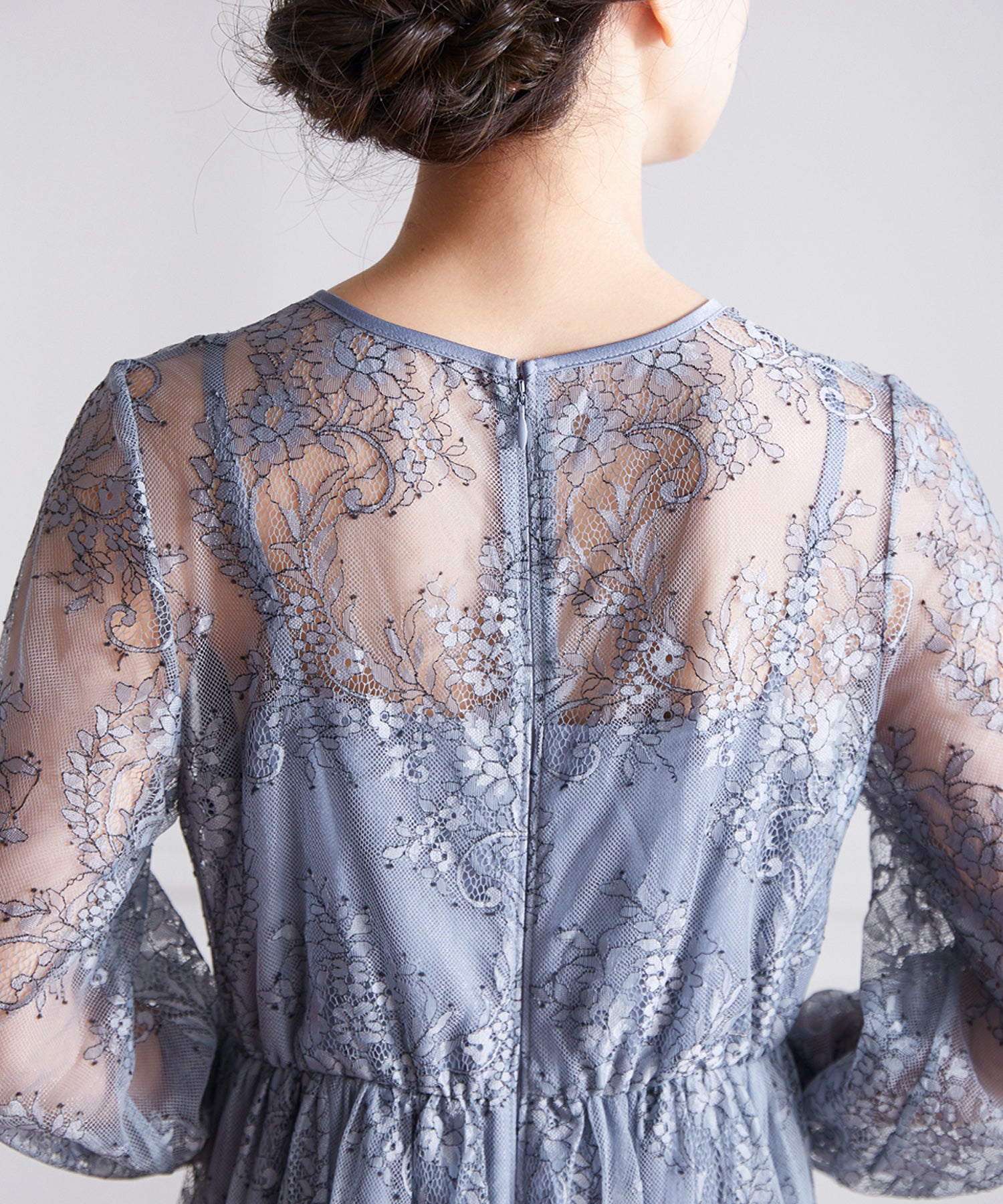 ヴィータフェリーチェ VitaFelice ロング丈七分袖総レースフレアワンピースドレス 結婚式 袖あり パーティードレス フォーマルドレス お呼ばれ ドレス ミセス 二次会 同窓会 成人式 (ブルーグレー) ブルーグレー