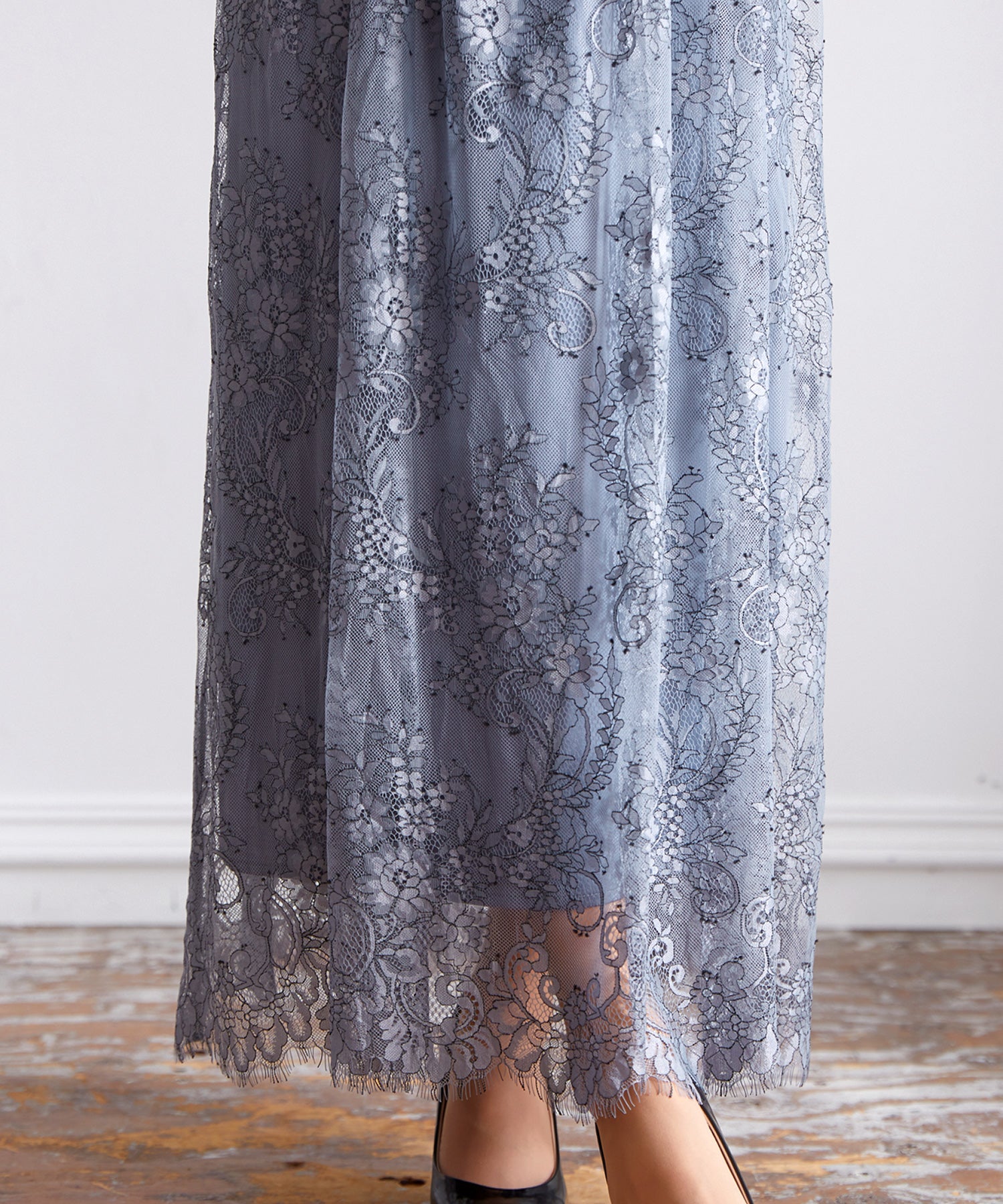 ヴィータフェリーチェ VitaFelice ロング丈七分袖総レースフレアワンピースドレス 結婚式 袖あり パーティードレス フォーマルドレス お呼ばれ ドレス ミセス 二次会 同窓会 成人式 (ブルーグレー) ブルーグレー