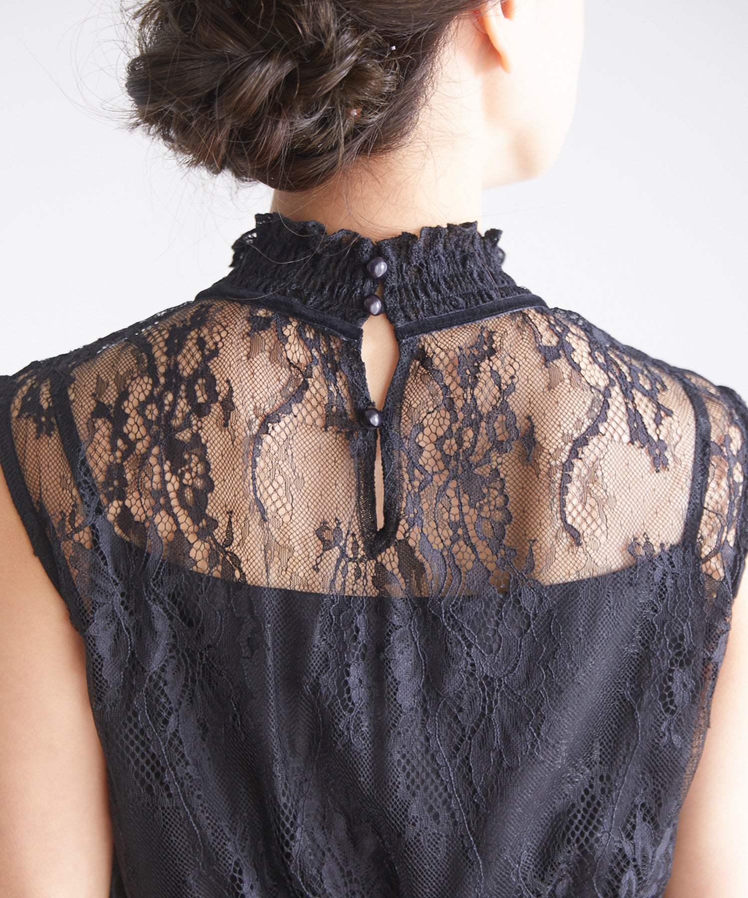 ヴィータフェリーチェ VitaFelice ロング丈ノースリーブレースフリルワンピースドレス 結婚式 パーティードレス フォーマルドレス お呼ばれ ドレス ミセス 二次会 同窓会 成人式 プリーツ ゴム (アーミーカーキ) アーミーカーキ