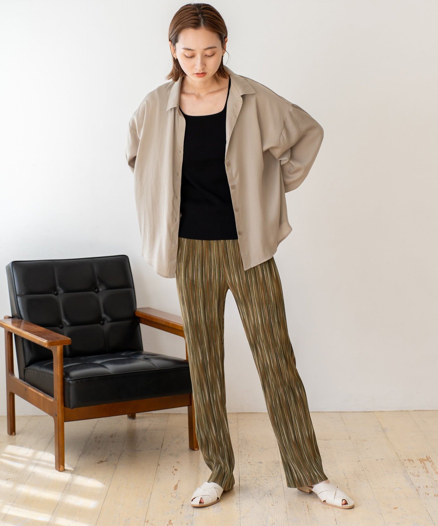 VitaFelice VitaFelice patterned pleated fabric pants for women, stretch, straight, ethnic, all-over pattern, stripe, I silhouette, slim look, loungewear, ribbed, loose, relaxed, body type