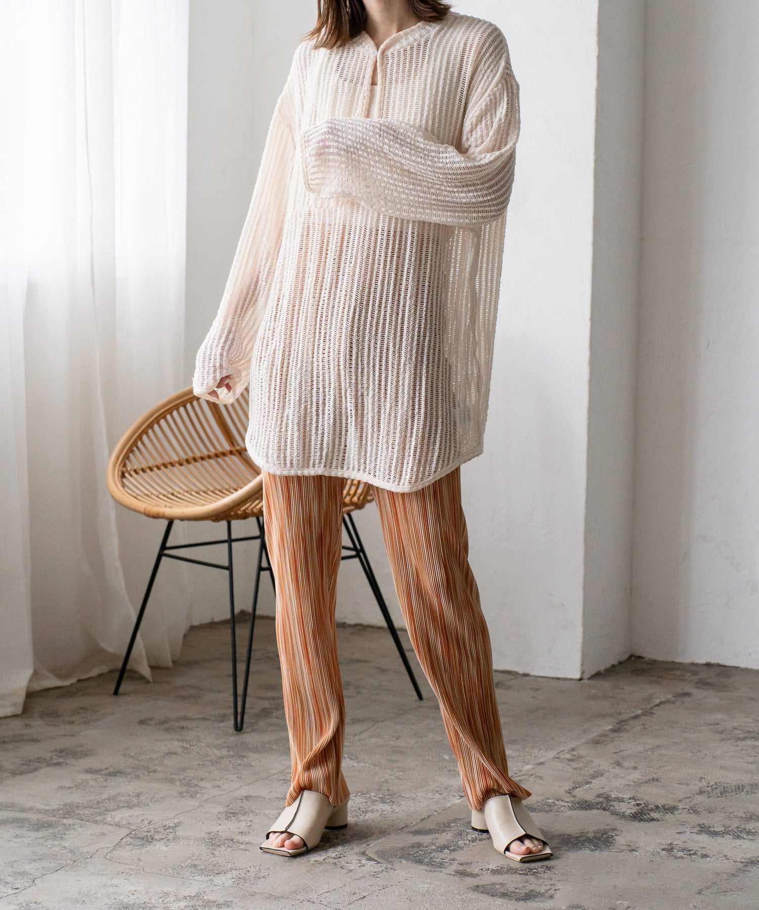 VitaFelice VitaFelice patterned pleated fabric pants for women, stretch, straight, ethnic, all-over pattern, stripe, I silhouette, slim look, loungewear, ribbed, loose, relaxed, body type