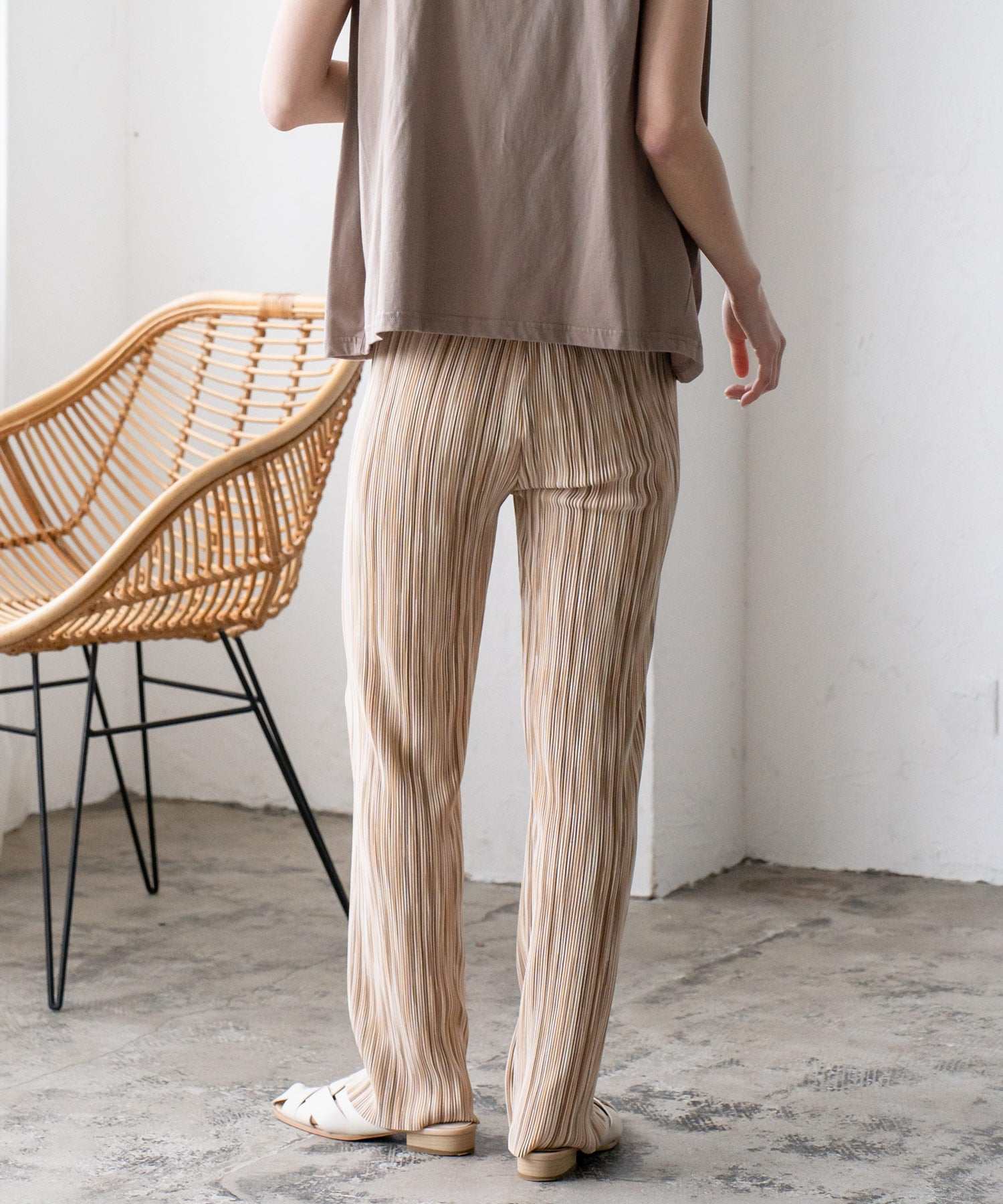 VitaFelice VitaFelice patterned pleated fabric pants for women, stretch, straight, ethnic, all-over pattern, stripe, I silhouette, slim look, loungewear, ribbed, loose, relaxed, body type