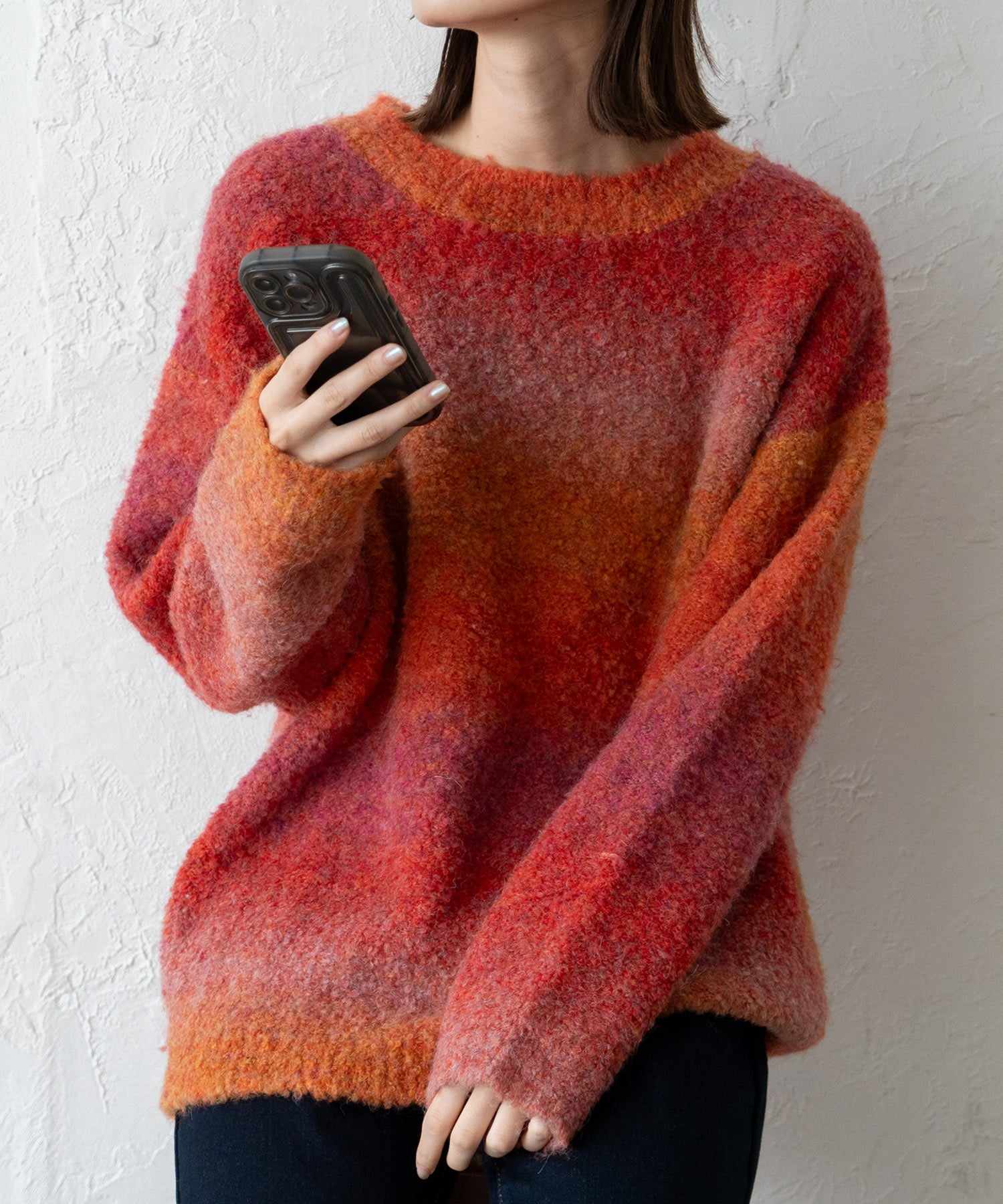 ヴィータフェリーチェ VitaFelice プルオーバー マーブルニット,RED