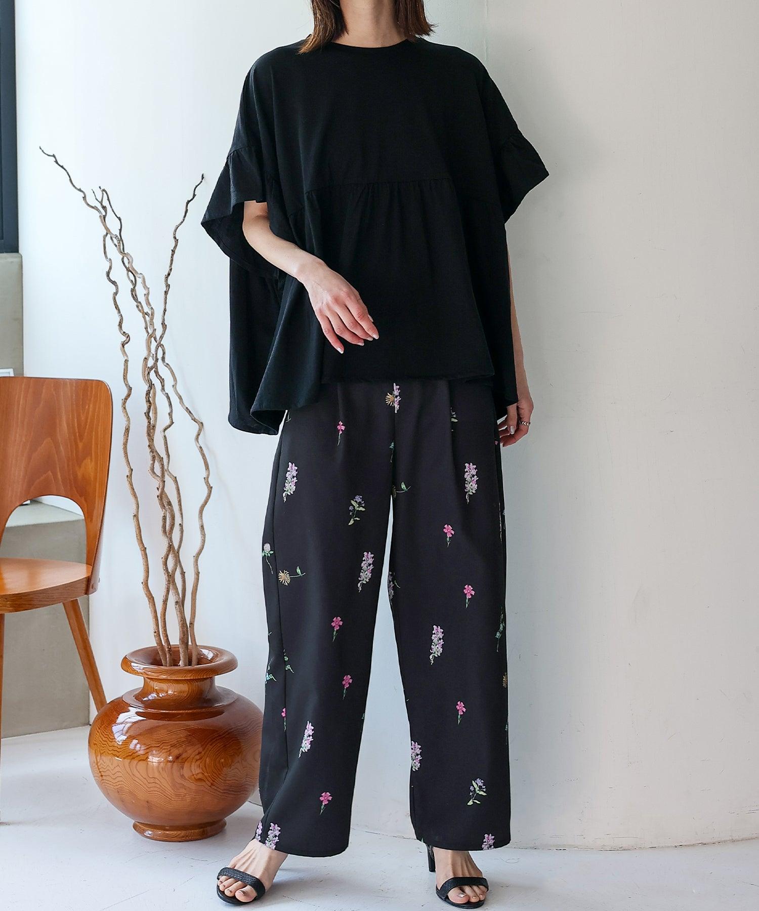 ヴィータフェリーチェ VitaFelice フラワープリント 花柄 フルレングス パンツ (NAVY) NAVY