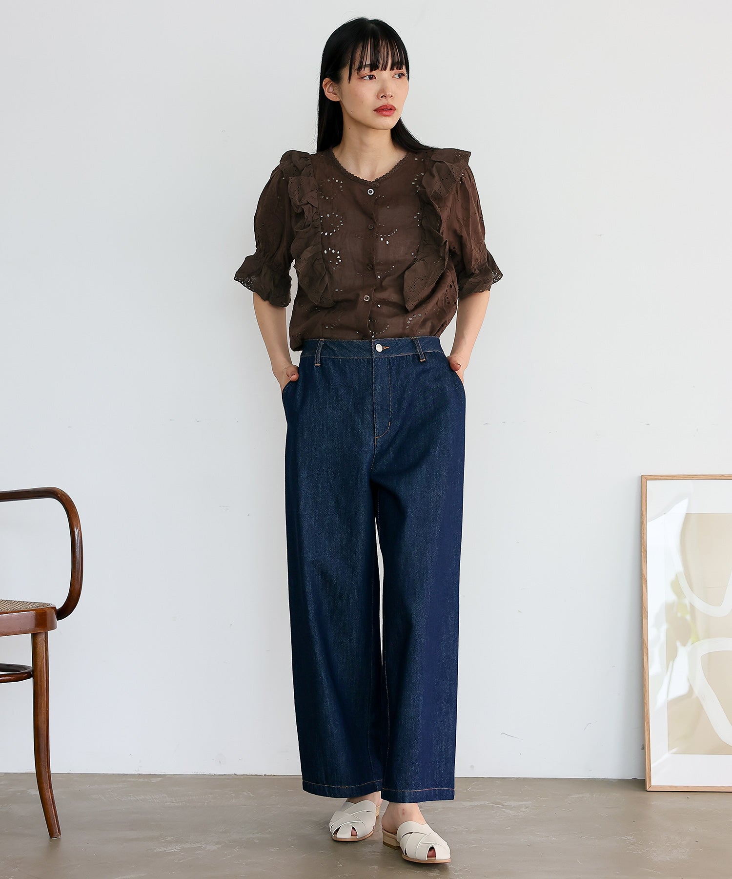 ヴィータフェリーチェ VitaFelice パンチング刺繍レース(スカラップ)レースフリルブラウス (IVORY) IVORY
