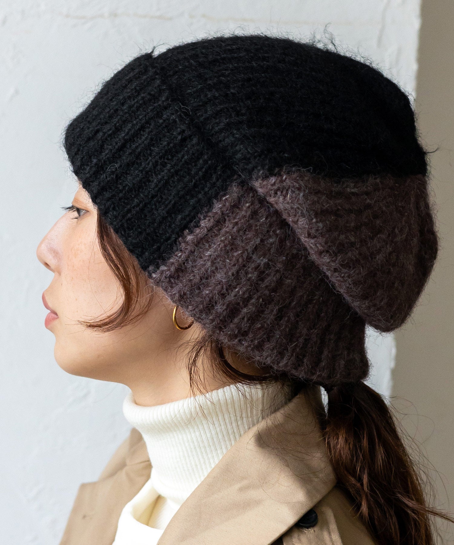 ヴィータフェリーチェ VitaFelice バイカラーケーブル編みニット帽 (BLACK) BLACK