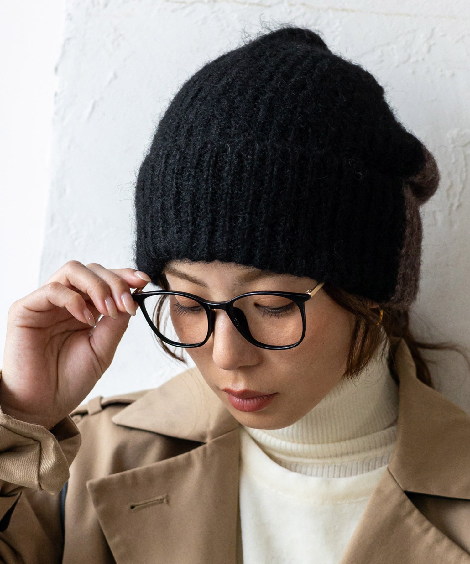 ヴィータフェリーチェ VitaFelice バイカラーケーブル編みニット帽 (BLACK) BLACK