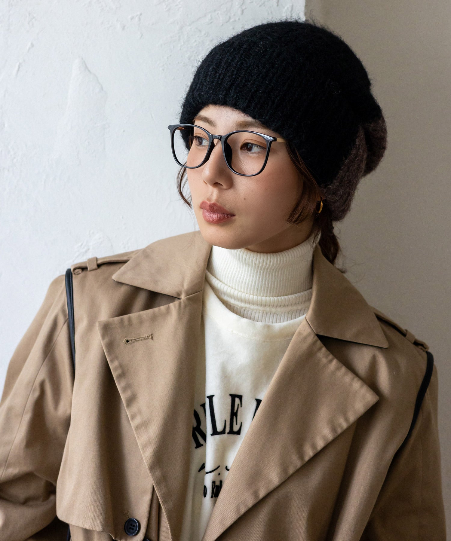 ヴィータフェリーチェ VitaFelice バイカラーケーブル編みニット帽 (BLACK) BLACK