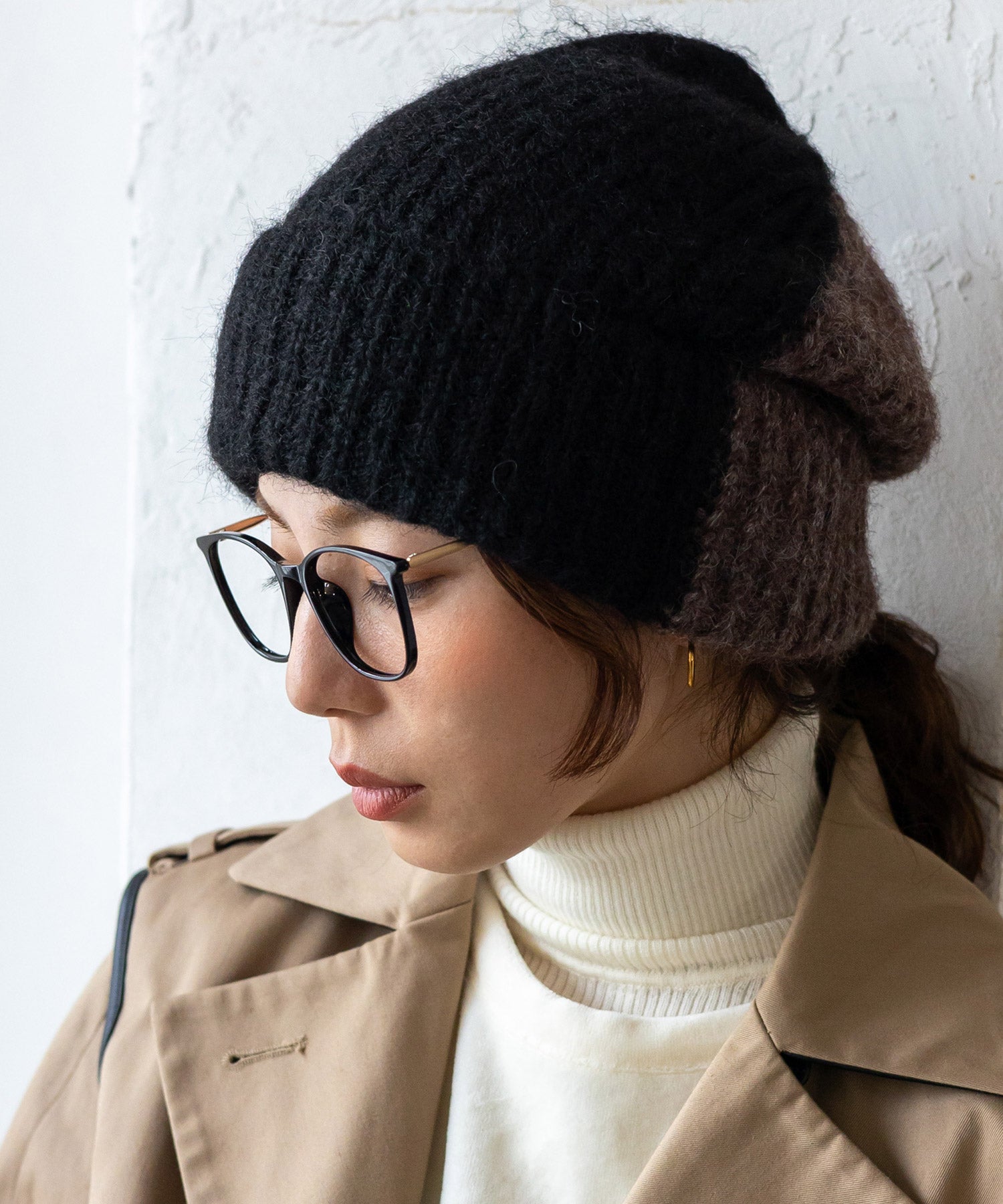 ヴィータフェリーチェ VitaFelice バイカラーケーブル編みニット帽 (BLACK) BLACK