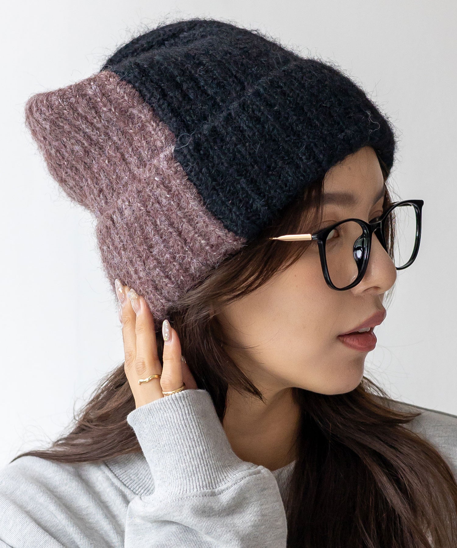 ヴィータフェリーチェ VitaFelice バイカラーケーブル編みニット帽 (BLACK) BLACK