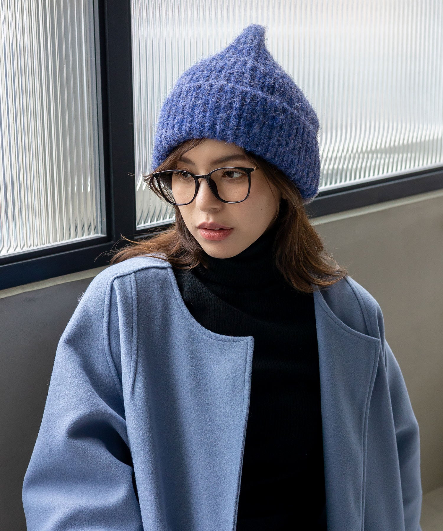 ヴィータフェリーチェ VitaFelice バイカラーケーブル編みニット帽 (BLACK) BLACK