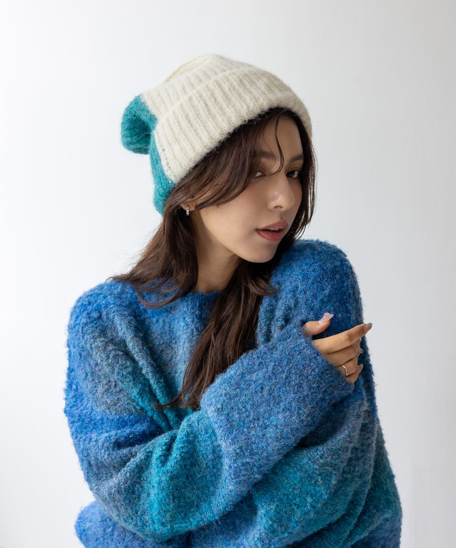 ヴィータフェリーチェ VitaFelice バイカラーケーブル編みニット帽 (BLACK) BLACK