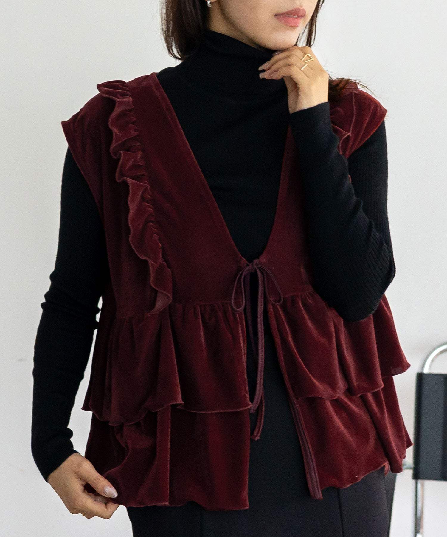 ヴィータフェリーチェ VitaFelice ベロアフリルティアードベスト (BORDEAUX) BORDEAUX