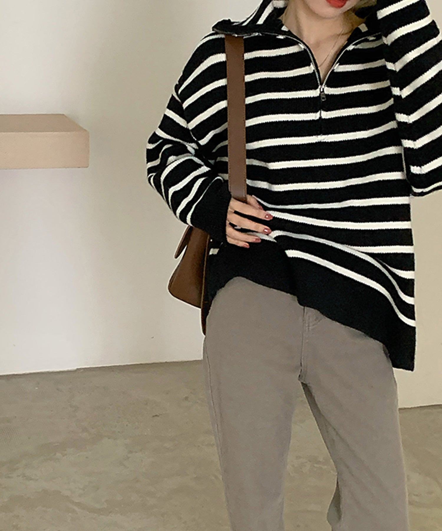 ヴィータフェリーチェ VitaFelice セーラーカラーフロントジップニットプルオーバー