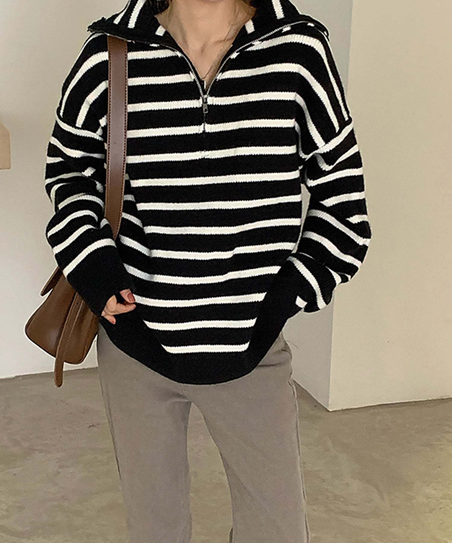 ヴィータフェリーチェ VitaFelice セーラーカラーフロントジップニットプルオーバー