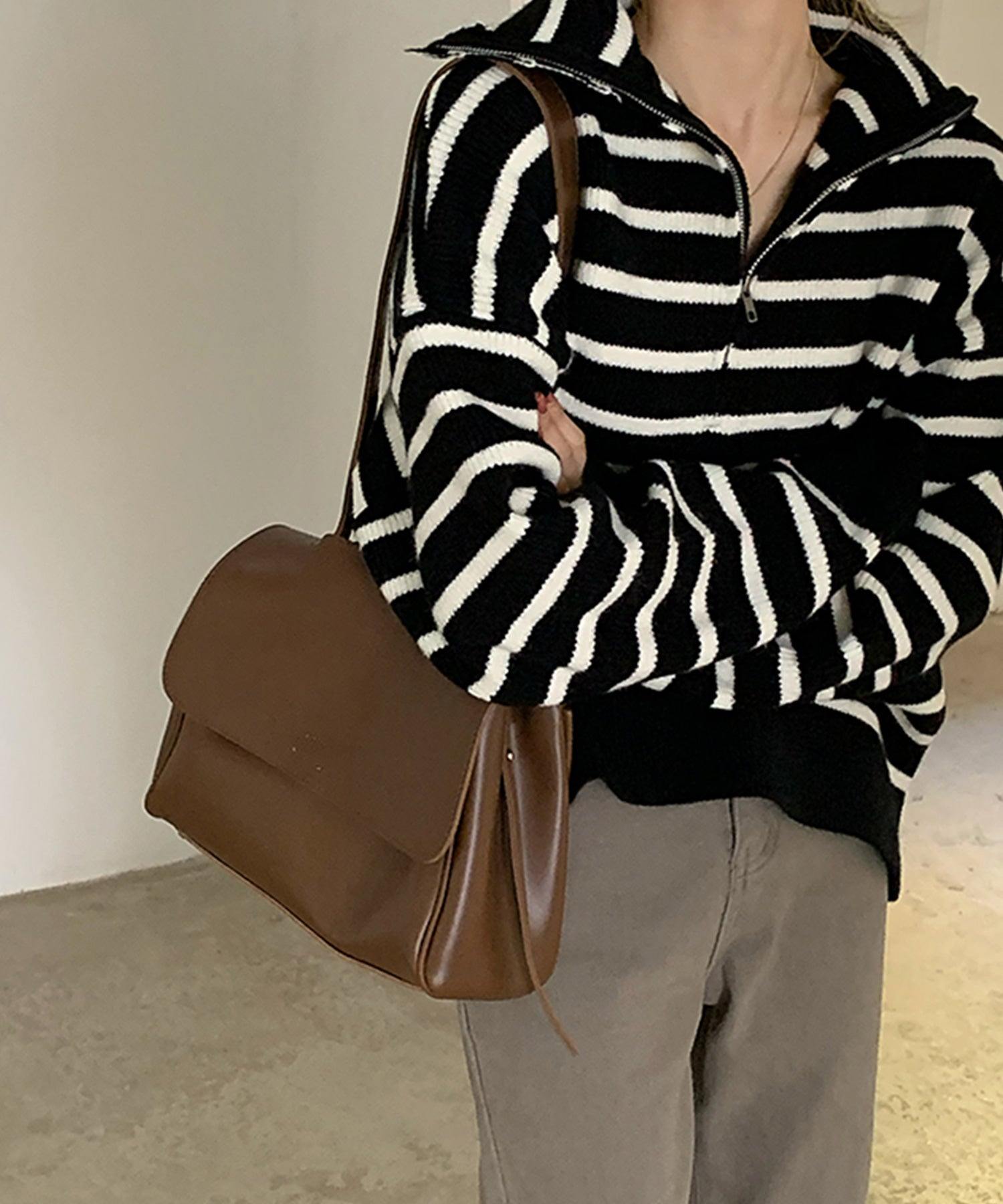 ヴィータフェリーチェ VitaFelice セーラーカラーフロントジップニットプルオーバー