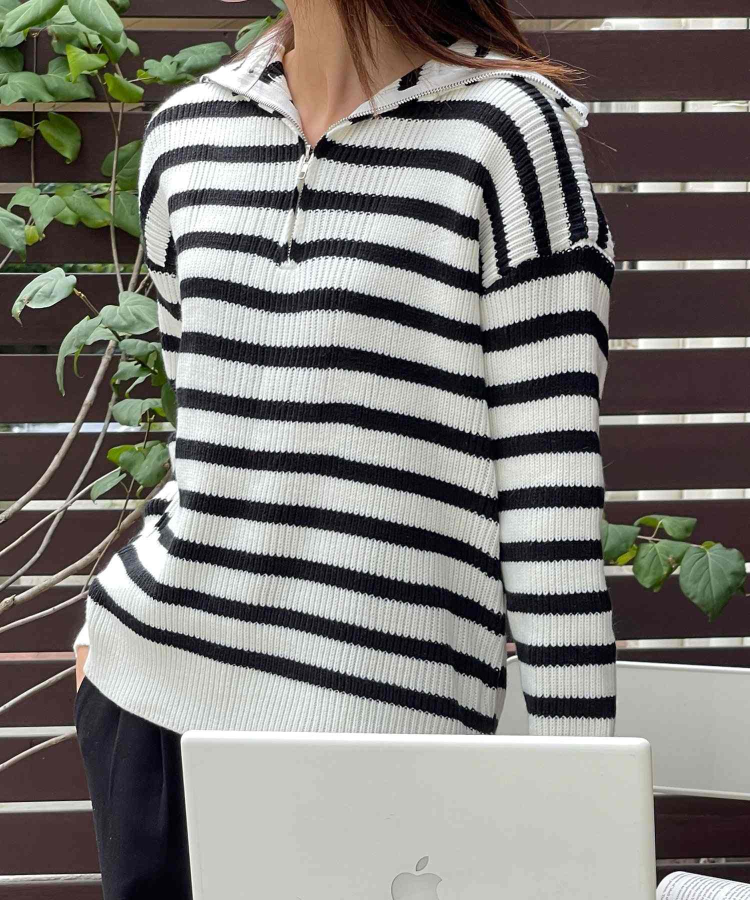 ヴィータフェリーチェ VitaFelice セーラーカラーフロントジップニットプルオーバー