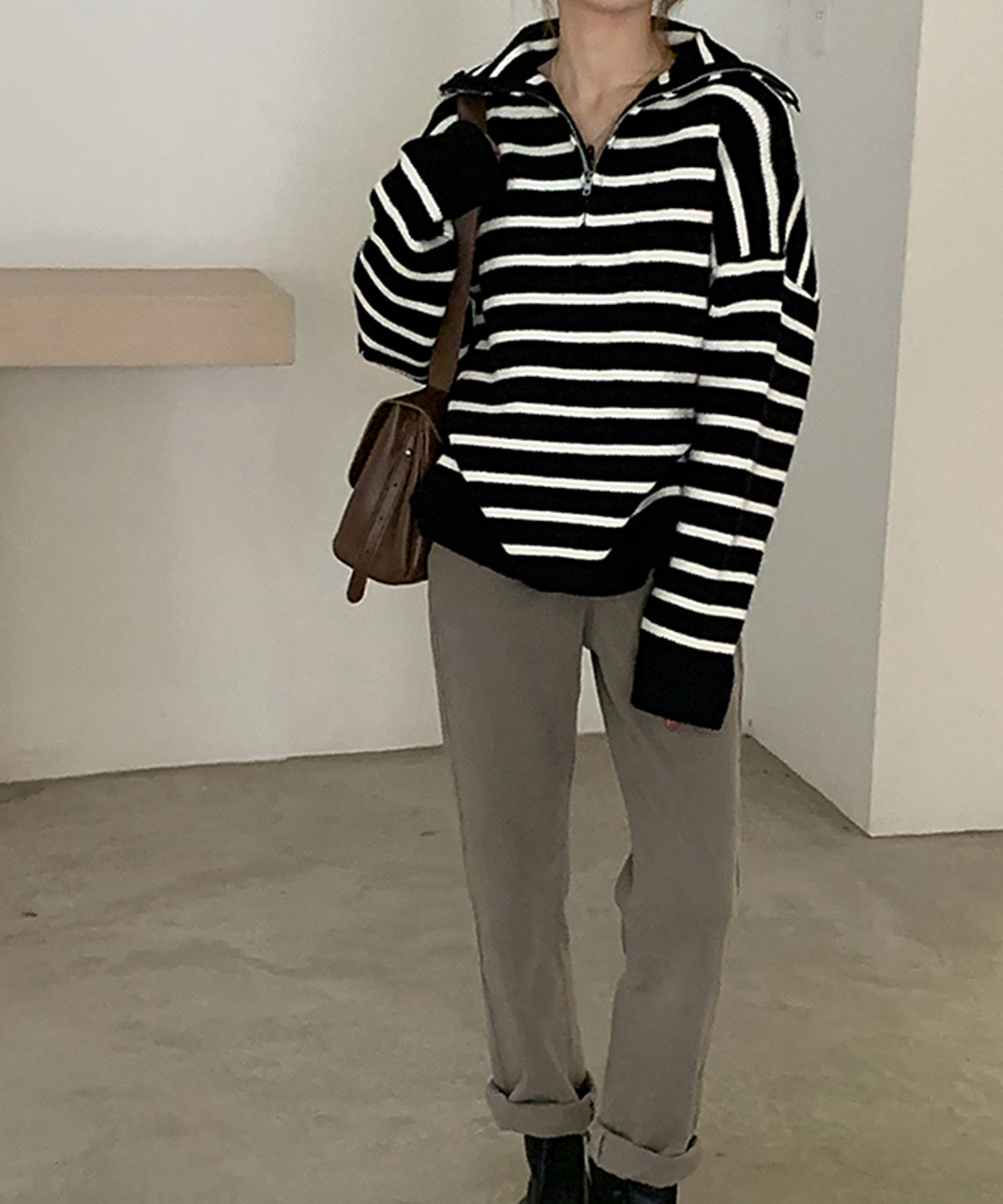 ヴィータフェリーチェ VitaFelice セーラーカラーフロントジップニットプルオーバー