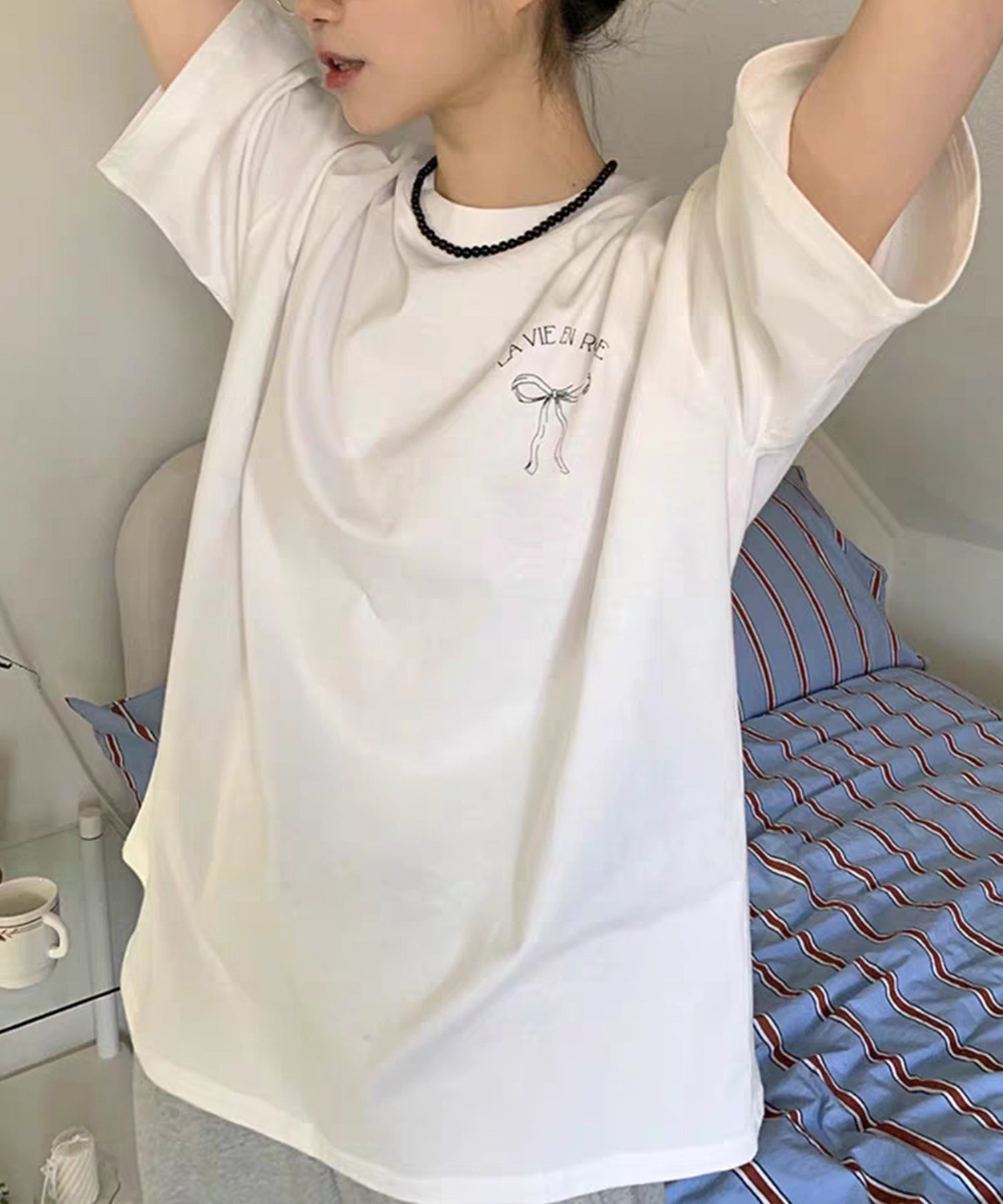 ヴィータフェリーチェ VitaFelice リボンデザイン 半袖Tシャツ (WHITE) WHITE