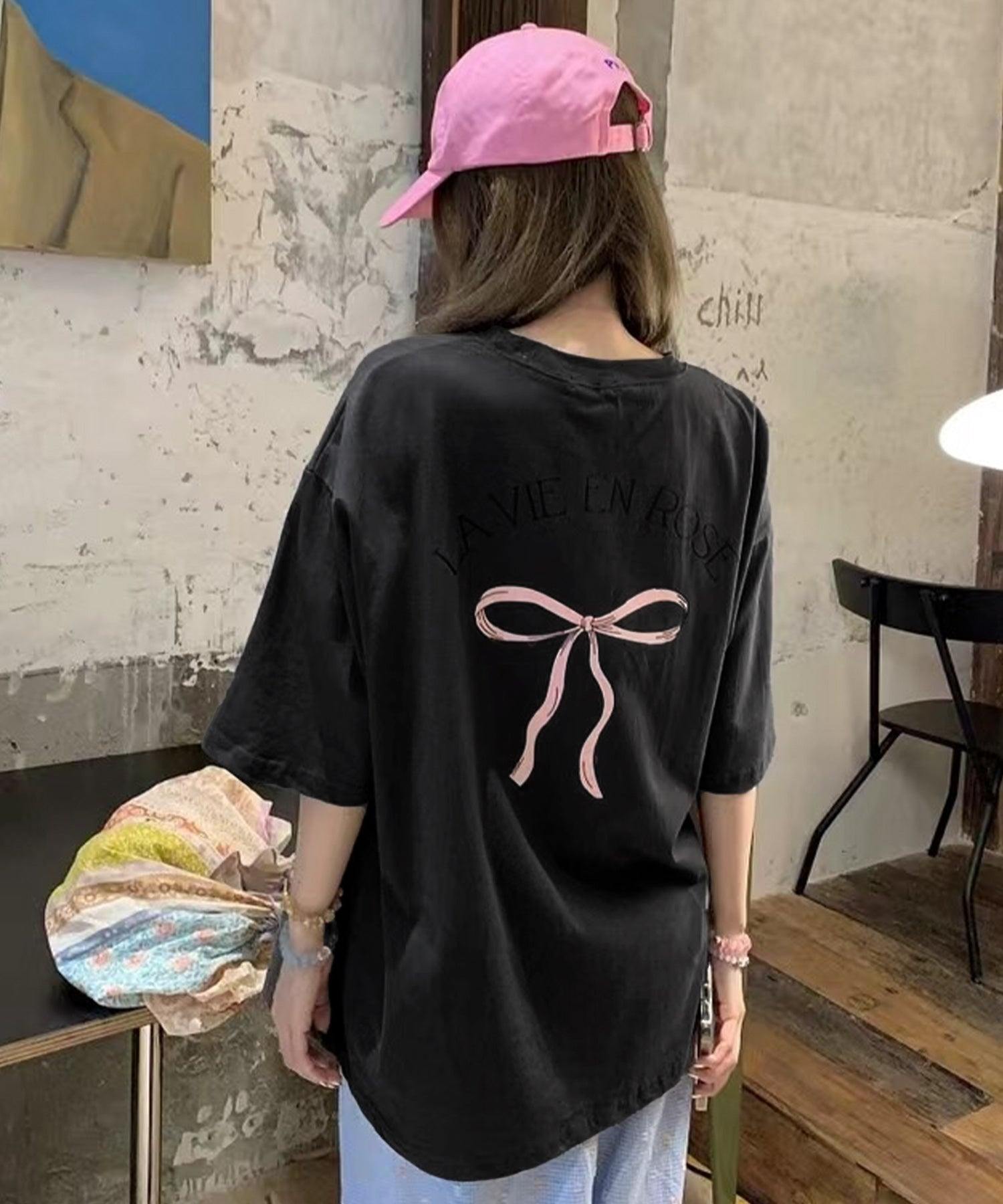 ヴィータフェリーチェ VitaFelice リボンデザイン 半袖Tシャツ (BLACK) BLACK