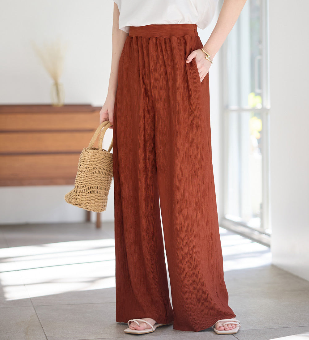 ヴィオラ エ ヴィオラ Viola e Viola 【5つの機能付】丈切れる!楽ちんジャカードパンツ (テラコッタ) テラコッタ