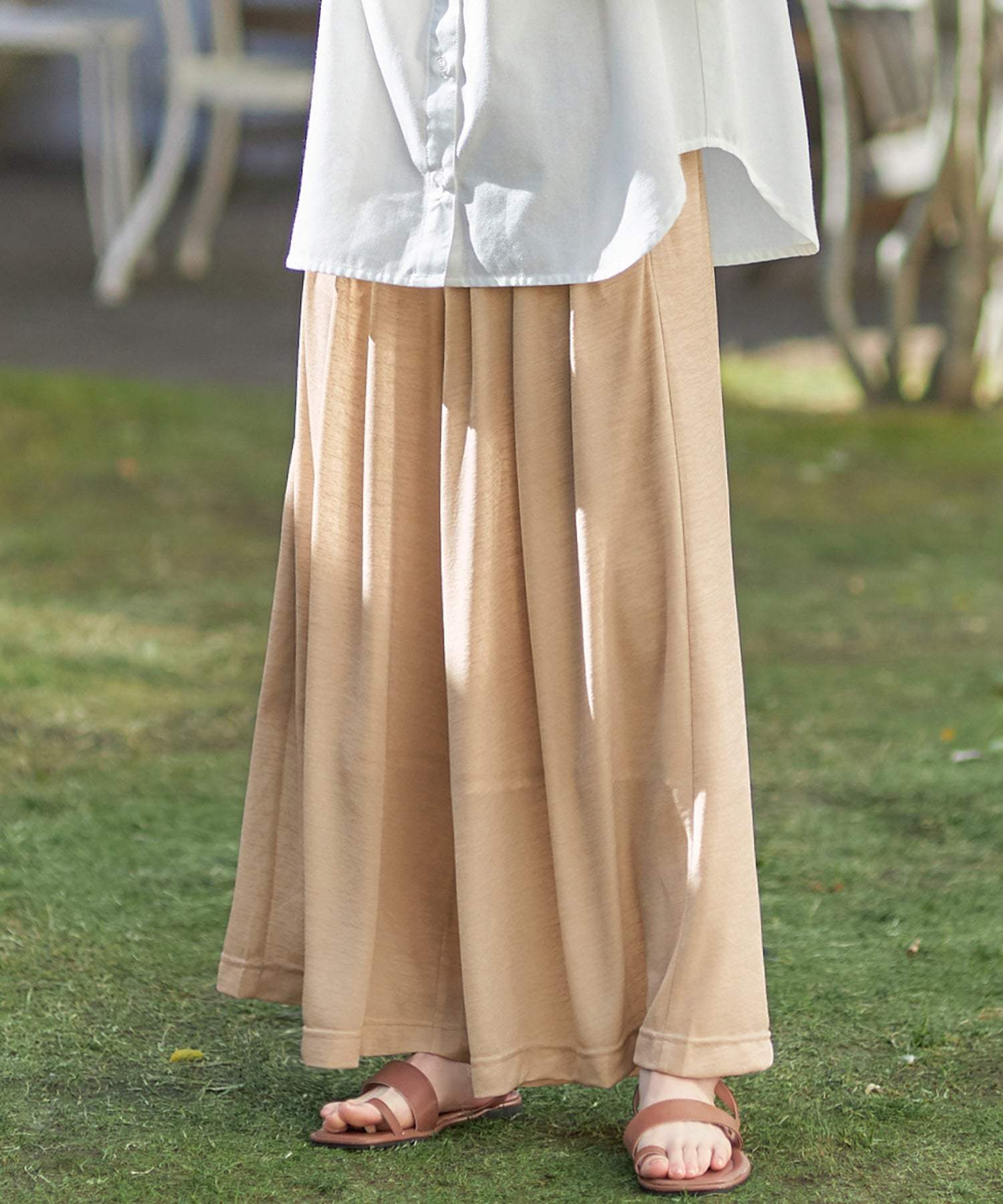 【接触冷感】裏地ひんやりパンツ<レギュラー丈>,ベージュ