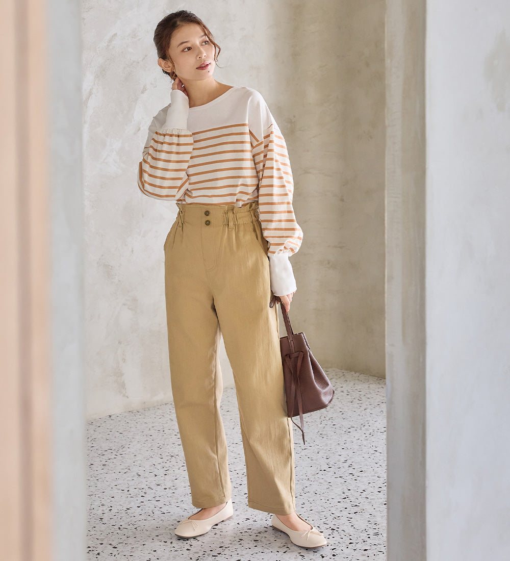 綿混ストレッチウエストデザインシェフパンツ ベージュ