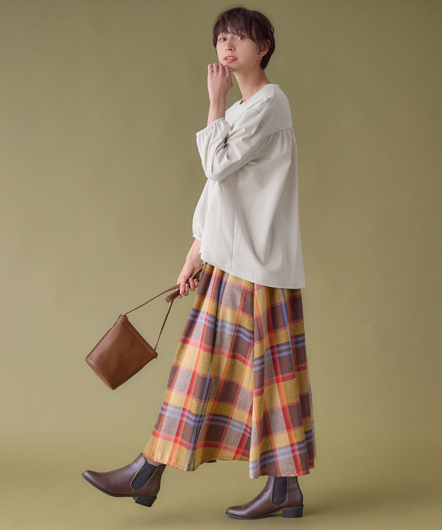 綿混ミニ裏毛異素材切替フレアートップス ライトグレー