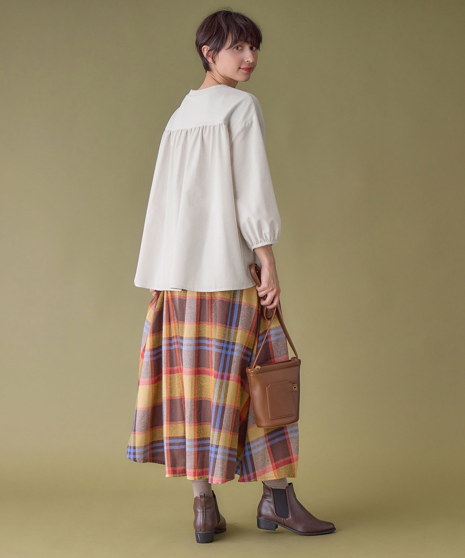 綿混ミニ裏毛異素材切替フレアートップス ライトグレー