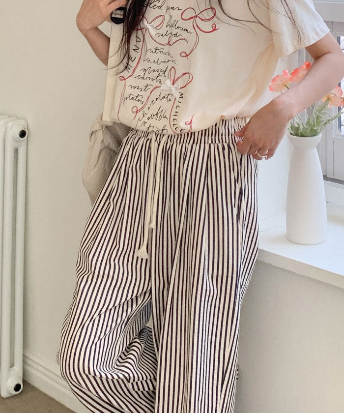 ビビッドレディ VIVIDLADY ストライプ柄パンツ夏ワイドパンツ レディース ボトムス