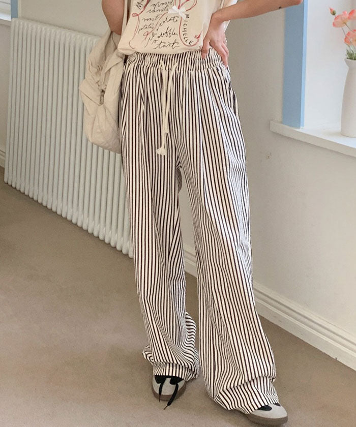 ビビッドレディ VIVIDLADY ストライプ柄パンツ夏ワイドパンツ レディース ボトムス
