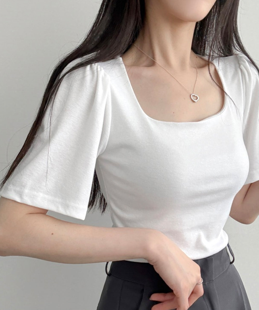 ビビッドレディ VIVIDLADY ショルダーギャザー 半袖Tシャツ (アイボリー) アイボリー