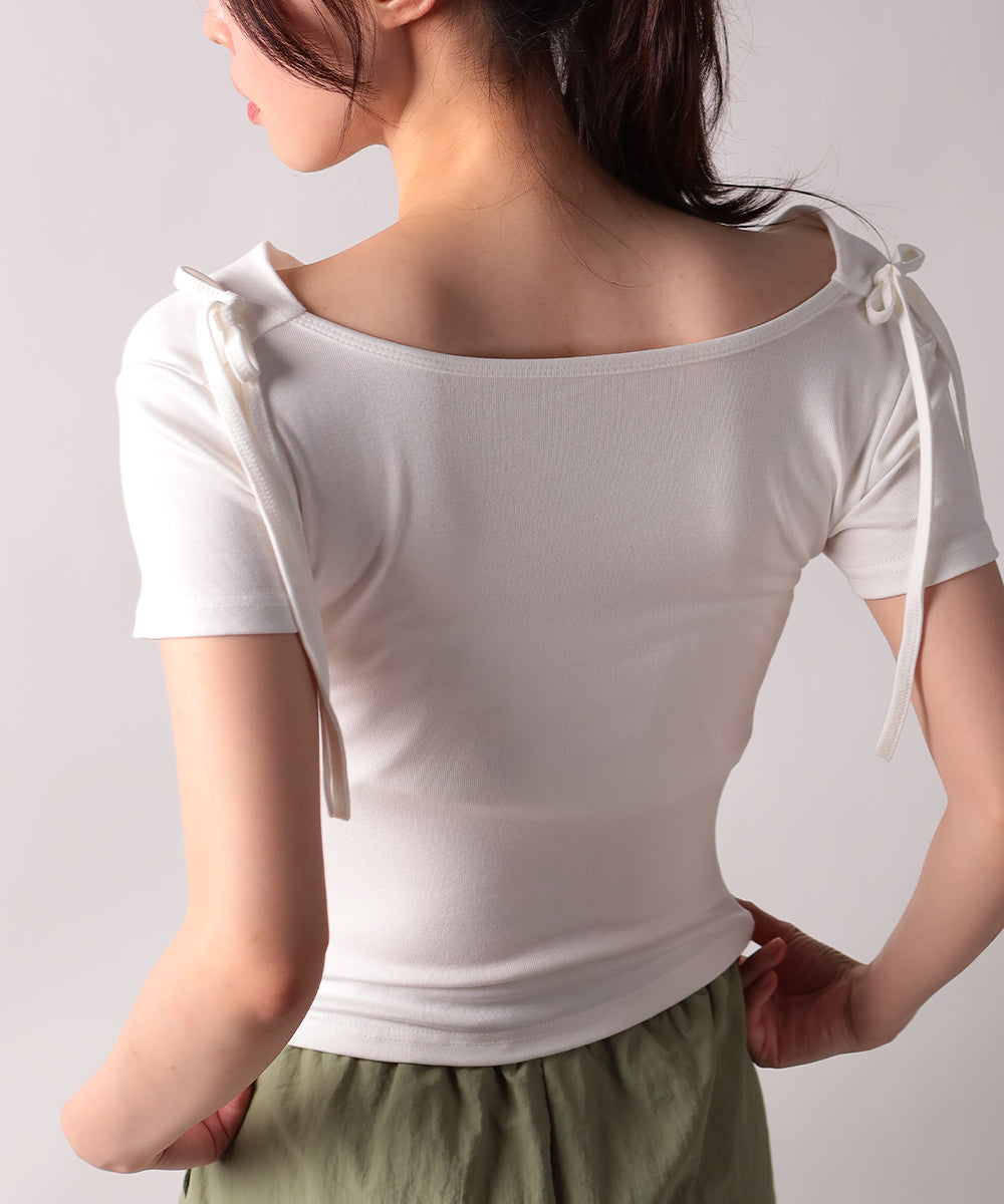 ビビッドレディ VIVIDLADY 肩リボンドレープ半袖Tシャツ (ホワイト) ホワイト