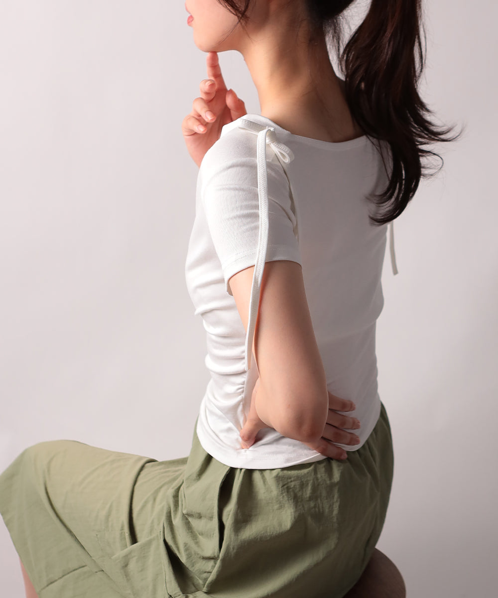 ビビッドレディ VIVIDLADY 肩リボンドレープ半袖Tシャツ (ホワイト) ホワイト