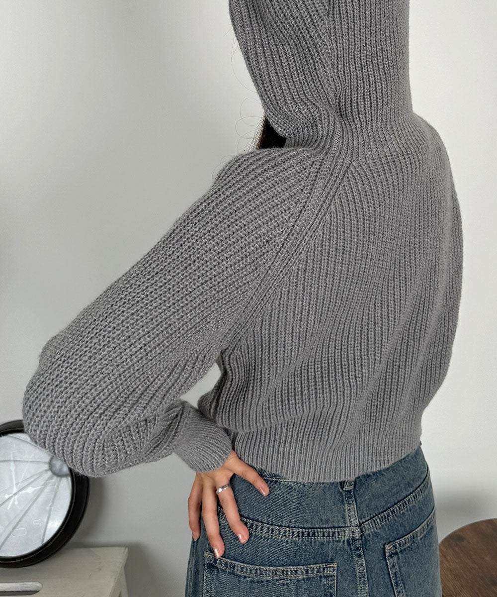 ビビッドレディ VIVIDLADY フード付き ショート丈 ニットカーディガン (グレー) グレー