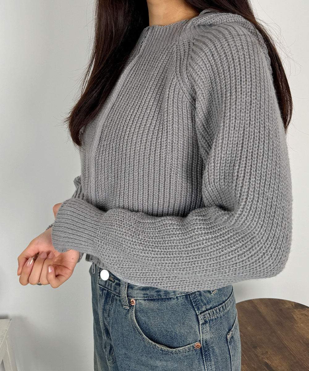 ビビッドレディ VIVIDLADY フード付き ショート丈 ニットカーディガン (グレー) グレー