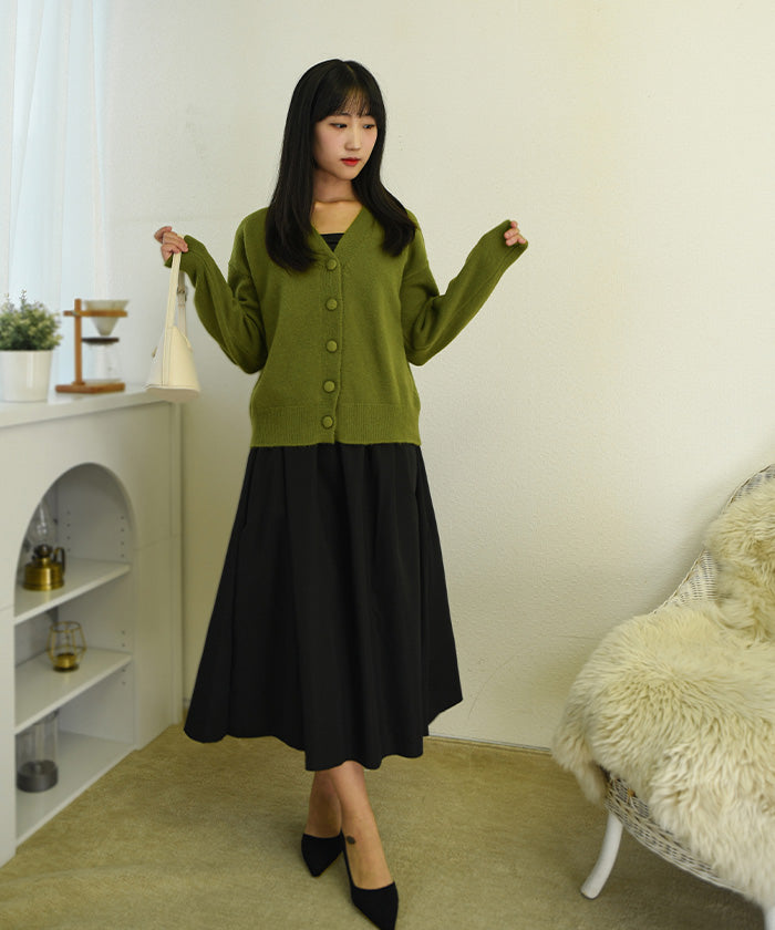 ビビッドレディ VIVIDLADY 軽くて柔らかい肌触り!もちもちVネックカーデ (グリーン) グリーン