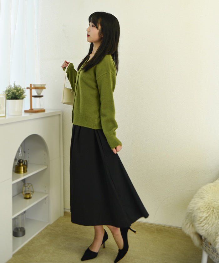 ビビッドレディ VIVIDLADY 軽くて柔らかい肌触り!もちもちVネックカーデ (グリーン) グリーン