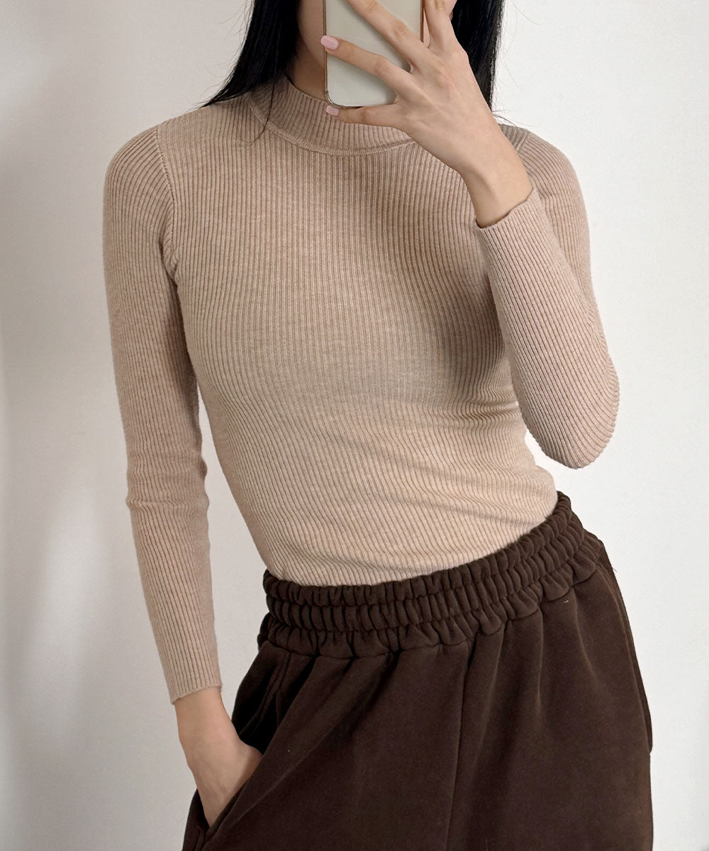 ビビッドレディ VIVIDLADY ボトルネック リブニット 長袖 ニットトップス ニット (ベージュ) ベージュ