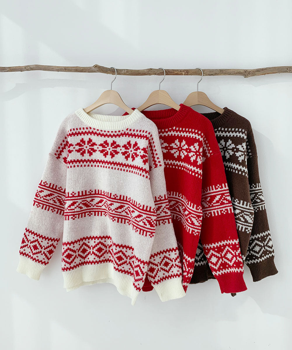 ビビッドレディ VIVIDLADY クリスマス ニット セーター 柄ニット 韓国ファッション クリスマスニット (アイボリー) アイボリー