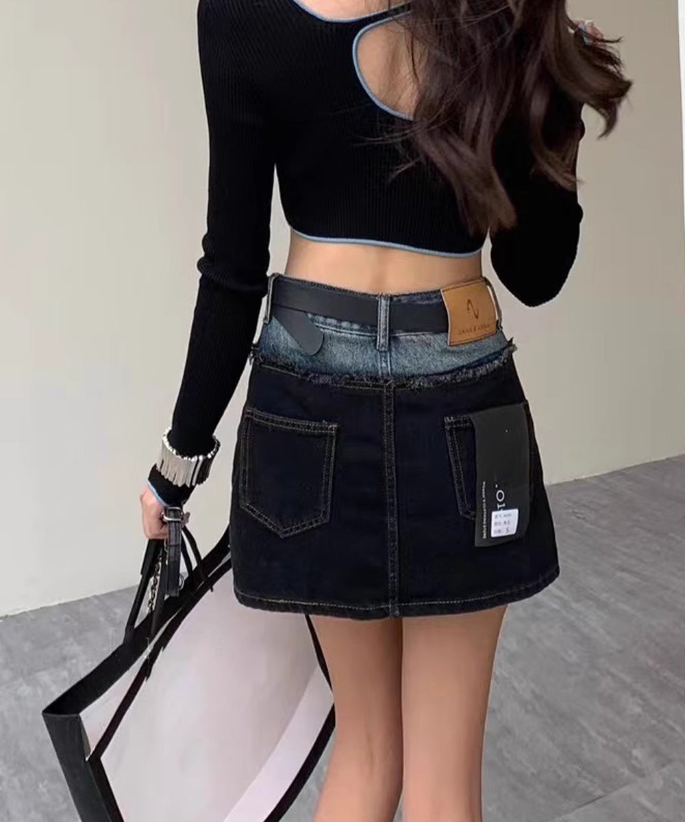 ビビッドレディ VIVIDLADY 色切替 デニムミニスカパン (ブラック) ブラック